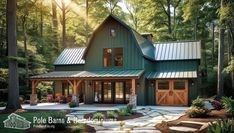 this is an artist's rendering of a house in the woods with lots of trees