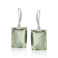 Ross-Simons - 31.00ct t.w. Green Prasiolite, .10ct t.w. Diamond Drop Earrings. Emerald cuts showcase the deep, lush hue of 31.00 ct. t.w. green prasiolite. Embellished with .10 ct. t.w. diamonds. Set in sterling silver. Hanging length is 1 1/2". Earwires, diamond green prasiolite drop earrings. Emerald Earrings Drop, Filigree Pendant Necklace, Diamond Earrings For Women, Fabulous Jewelry, Diamond Drops, Diamond Drop Earrings, Green Amethyst, Fine Jewellery Earrings, Sterling Earrings