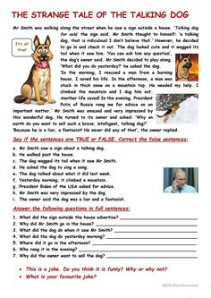 the strange tale of the talking dog worksheet for kids and adults with pictures