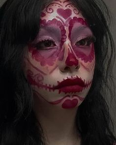 Makeup For Halloween Pretty, Clown Heart Makeup, Makeup Ideas Clown, Catrina Aesthetic, Cute Clown Makeup Aesthetic, Aesthetic Halloween Makeup, Shocked Expression, Pink Characters, Catrina Makeup