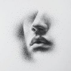 a black and white photo of a person's face with dots all over it