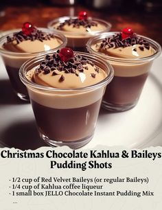 Baileys Pudding Shots, Baileys Trifle, Baileys Pudding, Chocolate Cake Shot, Kahlua Coffee, Alcohol Infusion, Kahlua Coffee Liqueur, Alcoholic Desserts, Pudding Shots