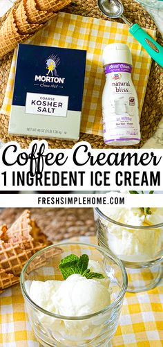 coffee creamer and ice cream in small glass bowls