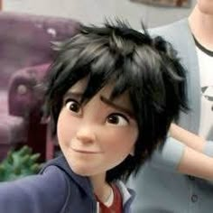 an animated image of a boy with black hair and another person in the back ground