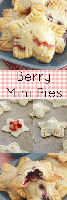 berry mini pies on a blue plate