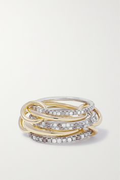 Inspired by the Leo constellation, Spinelli Kilcollin's ring stack is a celestial wonder. Handmade in Los Angeles, it includes five interlinked 18-karat yellow and white gold bands - the latter are each frosted with glittering diamonds. Wear yours piled up on one finger or spread across five. Spinelli Kilcollin Rings, Leo Constellation, Bday Gifts, Cognac Diamonds, Makeup Wishlist, Luxury Jewellery, Diamond Glitter, Luxury Rings, Ring Stack