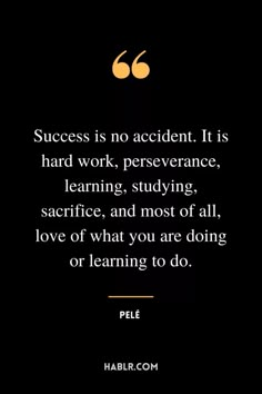 a quote that says success is no accident, it is hard work, persence, learning, studying, and most of all love of what you are doing or learning to do