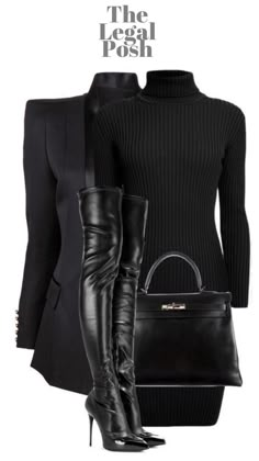 Stile Kylie Jenner, Looks Black, Komplette Outfits, Lookbook Outfits, Winter Fashion Outfits, Thigh High Boots, Thigh High