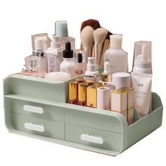 PRICES MAY VARY. Keep your counter/bedroom tidy but won't take too much space.compartments for holding bottles, jars, brushes, lotions, hair spray, perfume, makeup, and cotton balls. It’s the perfect vanity organizer Also makes a great organizer for office supplies, art supplies and anything in between t has a compact design that allows it to fit on a bathroom counter, dresser, or shelf. Our makeup storage organizer keeps bottles upright, helping prevent spills. Drawer handle, invisible horizont Makeup Drawer Organization, Care Organization, Makeup Storage Box, Makeup Brush Storage, Cosmetic Display, Make Up Organiser, Magic Box, Cosmetic Box, Toiletry Kit