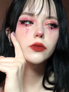 Aesthetic makeup🍑 Concert Makeup, Alternative Makeup, Face Chart, Emo Makeup, Make Up Inspo, Makeup Eye Looks, Glamour Makeup, Pink Makeup, Cosplay Makeup