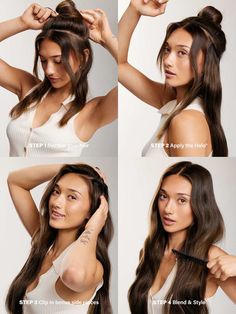 A dimensional light neutral brown with a short, dark brown root smudge, medium honey lowlights, and light ash blonde highlights. faq how-do-halo-hair-extensions-work how-do-i-apply-halo-extensions what-lengths-do-you-offer how-do-i-choose-the-right-color-of-brown-extensions are-the-halo-extensions-one-size-fits-all-or-are-there-different-sizes is-it-possible-for-the-halo-extensions-to-slip-fall-out i-have-short-hair-can-i-wear-halo-extensions does-the-halo-wire-hurt how-does-the-halo-wire-not-sh Brown Root Smudge, Halo Dyed Hair, Light Ash Blonde Highlights, Honey Lowlights, Chocolate Lowlights, Brown Extensions, Golden Brown Highlights, Brown Lowlights, Icy Blonde Highlights