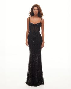 Sensational black maxi on spaghetti straps covered in sequins, Smoky Quartz Black Glitter Dress Long, Black Sparkly Prom Dresses, Glittery Black Dress, Black Sequin Prom Dress, Black Maxi Gown, Milla Dresses, Black Sequin Gown, Flow Dress, Black Lace Gown