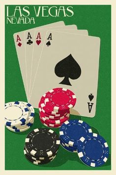 the las vegas nevada poster features poker chips and cards