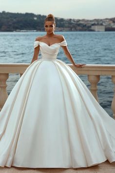 Elegant Sweetheart Off-the-shoulder Wedding Dresses Sweep Train-misshow.com Princess Wedding Gown, Bride Dress Lace, Satin Bridal Gowns, Wedding Dress Fabrics, Formal Dresses For Weddings, Satin Wedding Dress, Princess Wedding, Suzhou