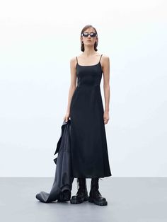 MO&Co. Women's Triacetate Blend Cami Little Black Dress in Midi Scooped Neckline, Black Midi, Cami Dress, Formal Occasion, Scoop Neckline, Formal Event, Date Night, Dates, Adjustable Straps