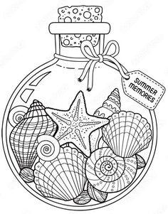 a jar filled with seashells and starfish