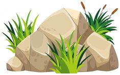 an image of rocks and grass in the water royalty illustration on white background stock photo