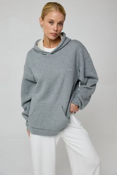 Oversized fit Hooded sweatshirt with front pockets Fabric: 100% French terry cotton Machine wash cold, low heat Model Measurements: Height 5'8, Bust 32B, Waist: 25/26", Hips 34" Model is wearing a size XS/S Made in Los Angeles Hoodie Sweatshirt With Adjustable Hood For Loungewear, Cozy Fit Sweats With Adjustable Hood For Loungewear, Cozy Fit Hoodie For Loungewear, Cozy Fit Sweatshirt With Adjustable Hood For Loungewear, Athleisure Sweats With Kangaroo Pocket, Cozy Fit Gray Hoodie For Loungewear, Athleisure Sweats With Kangaroo Pocket For Everyday, Comfortable Sweatshirt With Adjustable Hood For Loungewear, Relaxed Fit Hooded Cozy Sweats