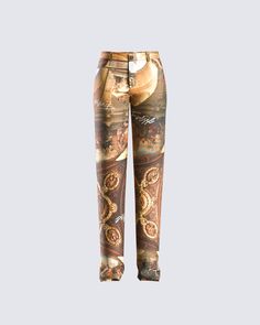 You're 'bout to be admired like the Sistine Chapel in these print pants 💖 You're a work of art, show it to the world 😇 Note: The print is randomly placed so each garment will be uniquely different! Patterned Printed Straight Pants, Printed Fitted Long Pants, Stretch Patterned Printed Pants, Fitted Printed Long Pants, Casual Fitted Bottoms With Abstract Print, Printed Fitted Pants, Fitted Patterned Printed Bottoms, Fitted Straight Pants With Printed Details, Fuzzy Skirt