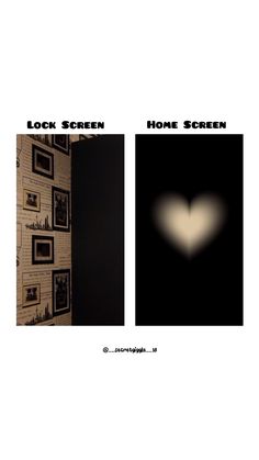 two pictures with the words look screen and home screen in black, white and yellow