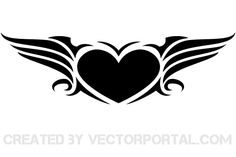 a black and white heart with wings tattoo design on a white background, suitable to be used as a sticker or decal