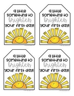 four little sunshine tags with the words, you're going to brighten your first day