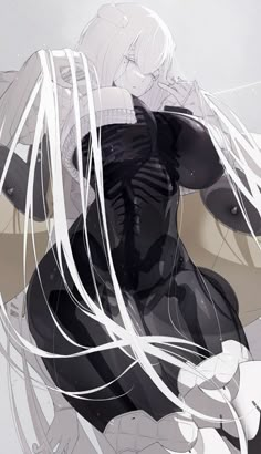 an anime character with white hair and black clothes