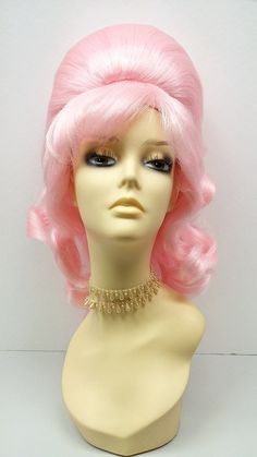 "Bring back the 60s with this awesome pink Beehive wig! ...No Aquanet necessary :) Color: Light Pink Style: 17 inches Long, Beehive Circumference: Adjustable 21\"-22\" All sales are final. Please read all store policies before purchasing." Beehive Costume, Wigs Silver, Silver Wigs, Drag Wigs, Silver Costume, Laffy Taffy, Editorial Hair, Cosplay Hair, Pink Wig