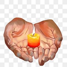 two hands holding a burning candle in their palms