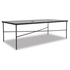 a black table on a white background with no one around it or the table is empty