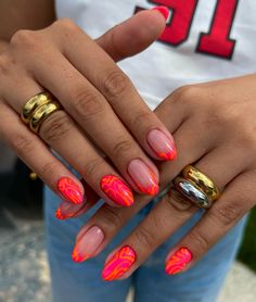 Summer Gel Nails, Vibrant Nails, Cute Summer Nails, Summer Acrylic Nails, Neon Nails, Oval Nails, Orange Nails, Hot Nails