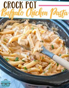 the crock pot buffalo chicken pasta is ready to be cooked in the slow cooker