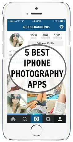 a cell phone with the text 5 best iphone photography apps on it's screen