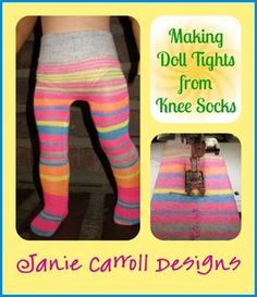 the cover of making doll tights from knee socks by jane caroll designs, with an image of a child's leg