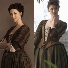 two pictures of women dressed in period clothing, one is wearing a dress and the other has a jacket