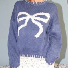 New With Tags Size Large Purchased From A Boutique Ribbon Sweater, Cute Y2k Aesthetic, Y2k Aesthetic Grunge, Sweater Details, Fall Streetwear, 120 Pounds, Bow Sweater, Oversize Knit, Long Sleeve Pullover Sweater