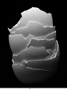 an egg shell that has been cut in half to look like it is cracked into pieces