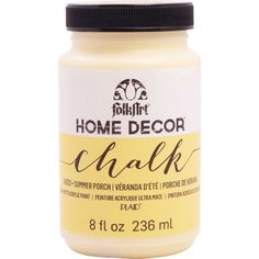 a jar of chalk that is yellow and has the words home decor chalk on it