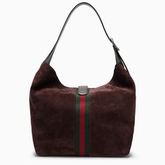 Chocolate-coloured suede shoulder bag from Gucci featuring a green/red/green web stripe, an adjustable top handle, a metal hook-and-eye fastening, a matching internal pouch and silver-tone metal hardware. Width 35 cm x Height 34,5 cm x Depth 28,5 cm Adjustable handle drop min 45 cm - max 50 cm Size Type: INTMaterial: SuedeSKU: 7586840AAA1/N_GUC-2045_100 Gucci Jackie 1961, Medium Crossbody Bag, Green Web, Popular Bags, Boot Pumps, Louis Vuitton Shoulder Bag, Metal Hooks, Vuitton Bag, Metal Hardware