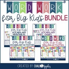 the word work for big kids bundle includes posters and activities