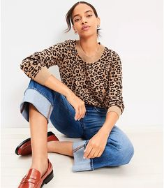 New Clothing Arrivals | Loft Fall Wardrobe Ideas, Winter Mood Board, Petite Sweaters, Social Dresses, Leopard Sweater, Leopard Print Sweater, Hip Style, Winter Mood, Sweater Outfit