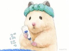 a drawing of a hamster brushing its teeth with a toothpaste in it's mouth