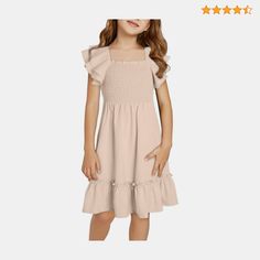 blibean Tween Girls Summer Dress Kid Ruffle Short Sleeve Dresses Solid Semi Formal Dressy Clothes Boho Fancy Party Outfit Size 10-11 Years Old Cream Beige Fancy Party Outfit, Dressy Clothes, Kids Summer Dresses, Girls Summer Dress, Ruffle Sleeve Dress, Tan Dresses, Fancy Party, Girls Dresses Summer, Cream Beige