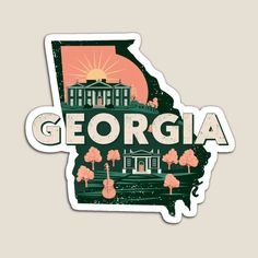 the state of georgia sticker with trees and buildings