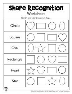 shape recognition worksheet with hearts, stars and circles to help students learn shapes