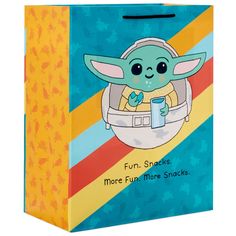 a small bag with an image of a baby yoda holding a cup