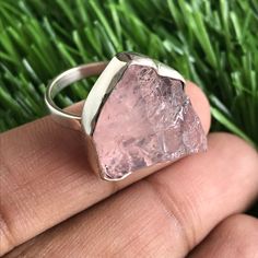 CYBER MONDAY SALE - Holiday season sale Natural Raw ROSE QUARTZ Sterling Silver 925 Ring. ROSE QUARTZ is in raw form and it has a beautiful intense vivid color. For other sizes please message with the ring size. The Ring shown in the picture is in the COLLAR setting. Another setting is in the PRONGS setting. Same Design and Setting are available in other Gemstones as shown in the last image. Ring size available in the photo is US 5 3/4 and ready to be dispatched the same day. Other sizes are mad Unique Rose Quartz Jewelry For Gift, Unique Rose Quartz Jewelry Gift, Pink Crystal Ring Gift, Rose Quartz Crystal Ring For Promise, Promise Ring With Rose Quartz And Gemstone Detail, Rose Quartz Jewelry With Stones Gift, Sterling Silver Crystal Ring With Stones As Gift, Crystal Ring With Stones As Gift, Sterling Silver Crystal Ring As Gift