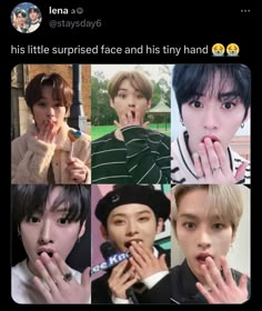 some people with different facial expressions on their faces and one is holding his hand up to his mouth