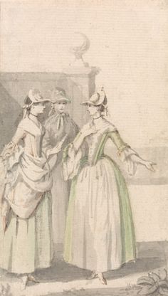 Anthony Highmore, 1719–1799, British, Group of Three Ladies, undated, Watercolor, pen and brown ink, and graphite on medium, blued white, moderately textured laid paper, Yale Center for British Art, Paul Mellon Collection 1700s Clothing, English Gown, 18th Century Hats, Ugly Dog, Oliver Goldsmith, Ugly Dogs, 18th Century Clothing, Master Of Ceremonies, Masquerade Costumes