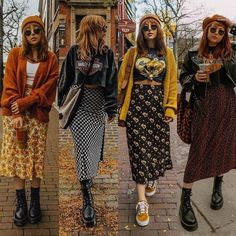 Outfit Ideas With Skirts Fall, Grown Up Grunge Outfits, 2023 70s Style, Cute Fall Outfits Alternative, Midi Skirt Grunge Outfit, Cool Fall Outfits 2023, Mismatch Shoes Outfit, Wholesome Aesthetic Outfits, Dr Martens Midi Skirt